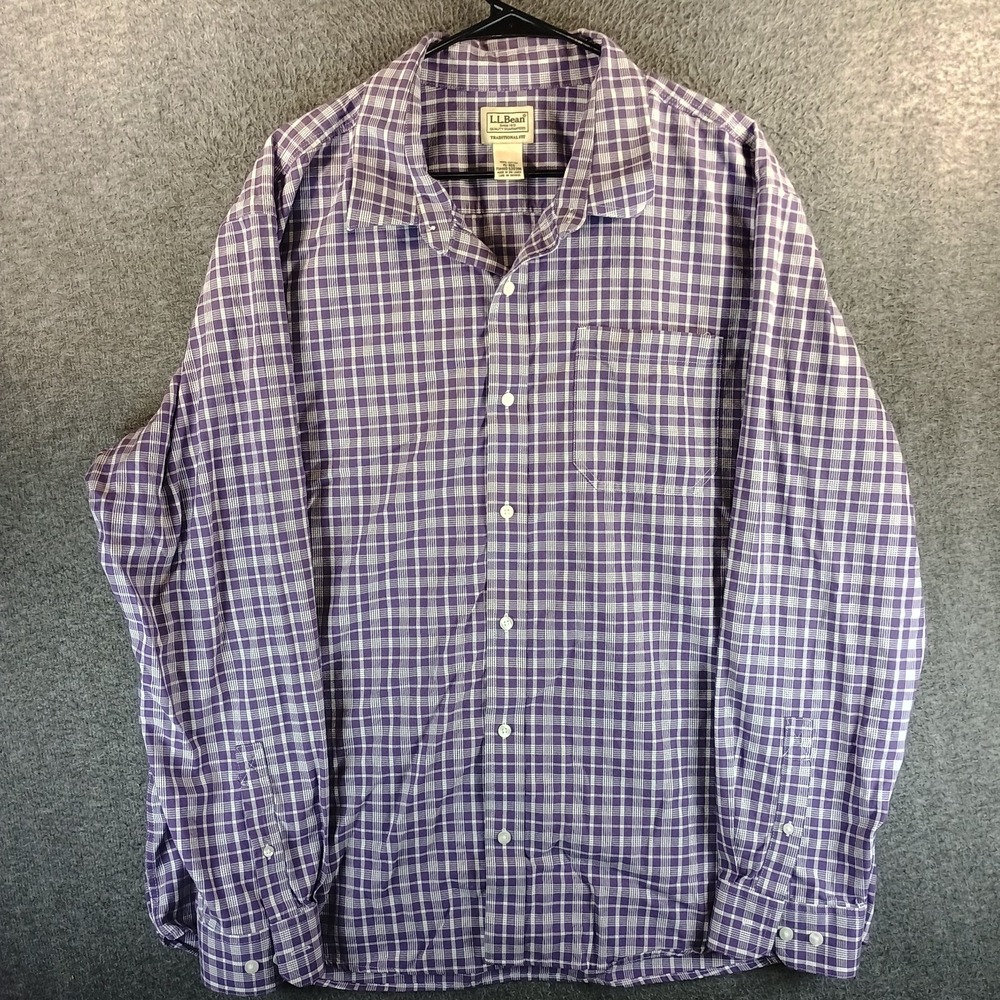 LL Bean Shirt Men's XL‎ Multi Wrinkle-Free Ultrasoft Slightly Fitted Untucked